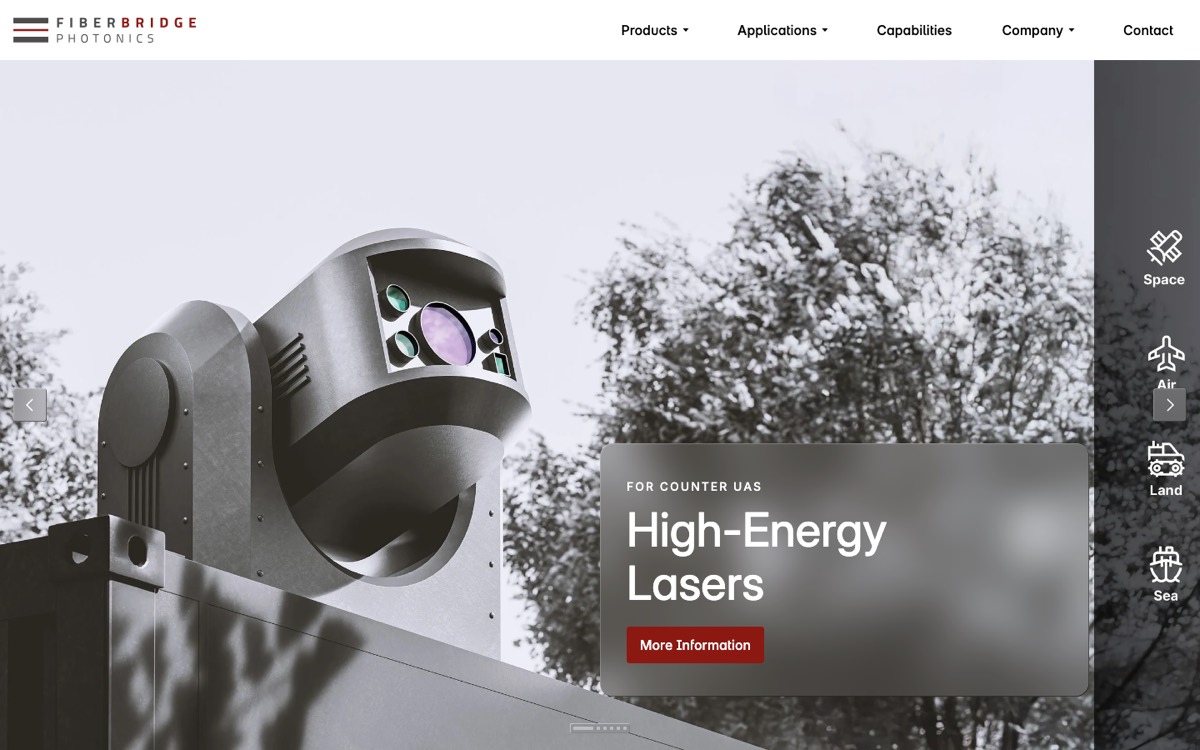 Screenshot of the Fiberbridge Photonics website