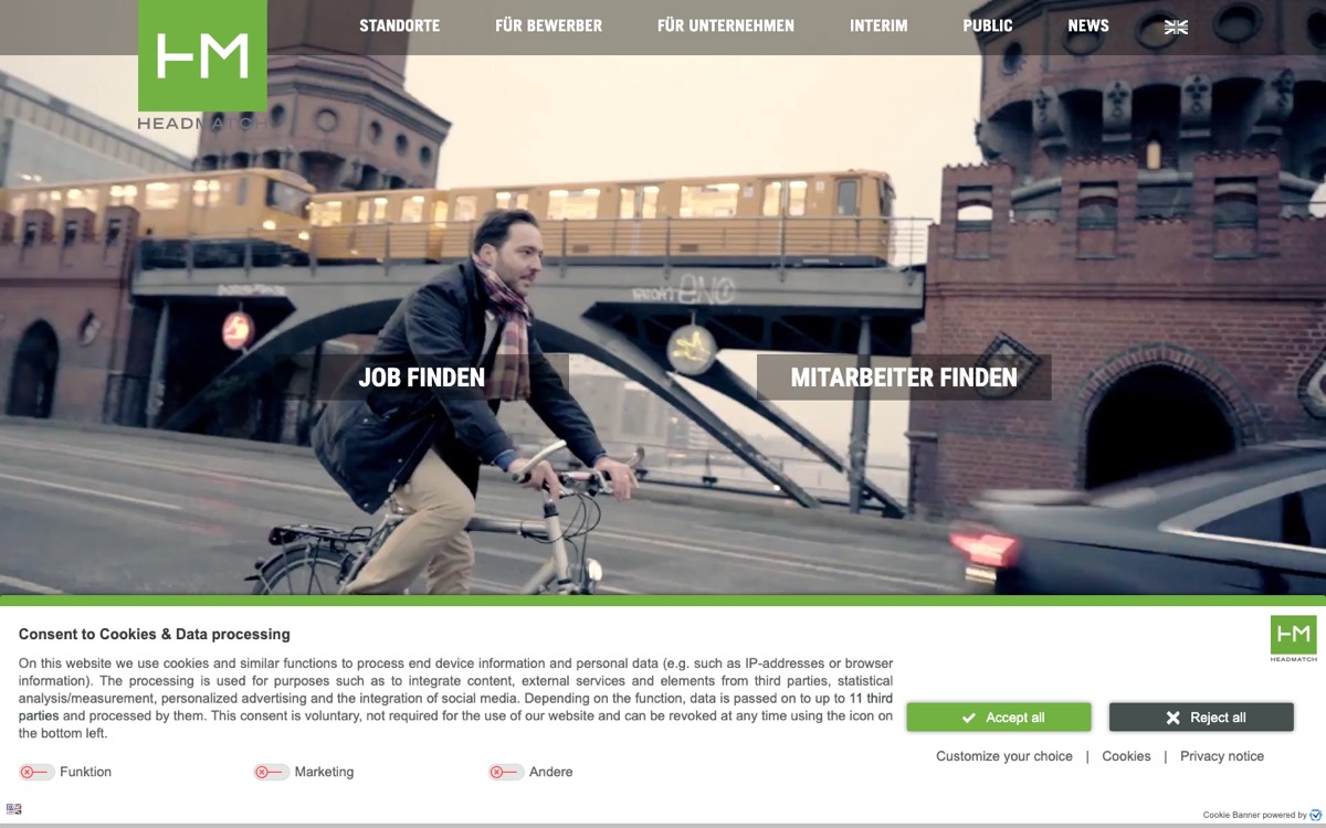 Screenshot of the Headmatch website