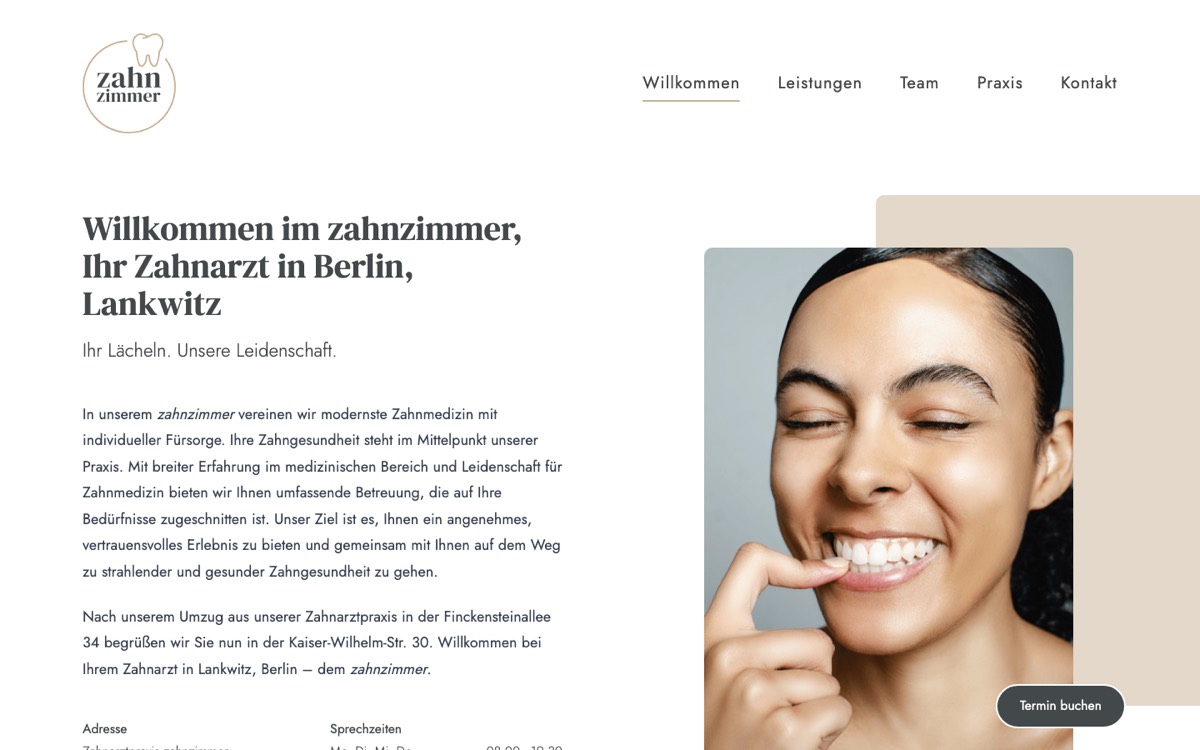 Screenshot of the zahnzimmer website